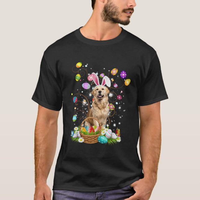 T-shirt Cute Dog Golden Retriever  Easter Day Egg Hunting (Devant)