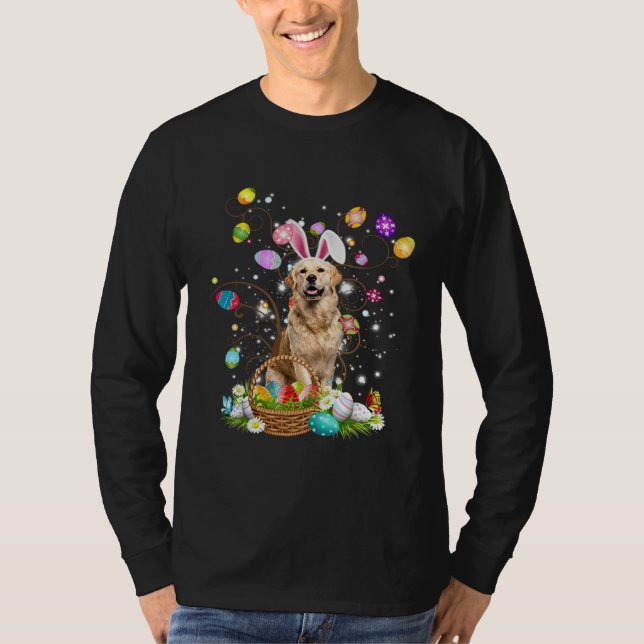 T-shirt Cute Dog Golden Retriever  Easter Day Egg Hunting (Devant)