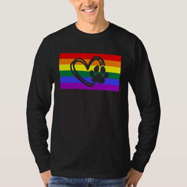 T-shirt Cute Dog Mom Dad Paw LGBTQ Gay Pride Flag Queer (Devant)