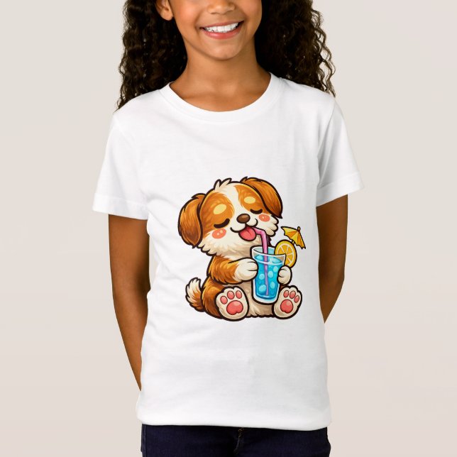 T-Shirt Cute Dog Summer Drink (Devant)