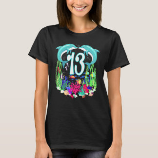 T-shirt Cute Dolphin Under Sea 13th Birthday Merching Fami