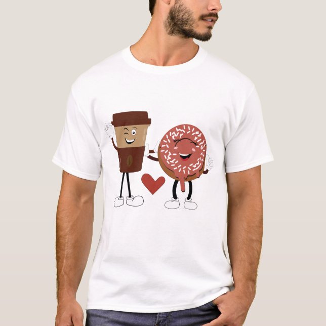 T-shirt Cute Donut and Coffee Couple Valentine Design (Devant)