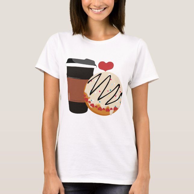 T-shirt Cute Donut and Coffee Couple Valentine Design (Devant)