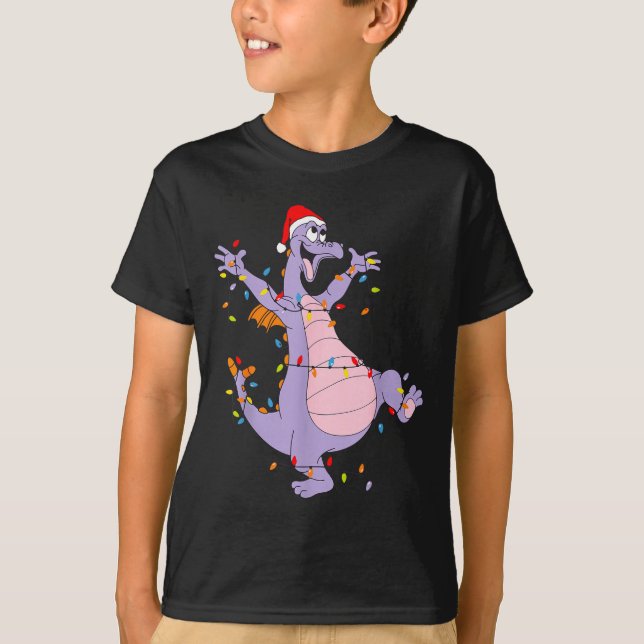 T-shirt Cute Dragon Christmas Lights Santa Hat Animal Men  (Devant)
