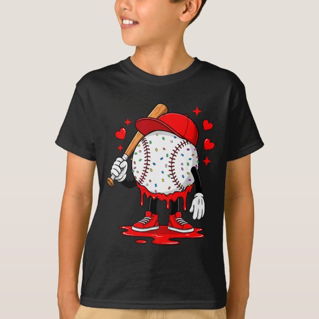 T-shirt Cute Dripng Baseball Lover Valentines Day Boys Kid (Devant)