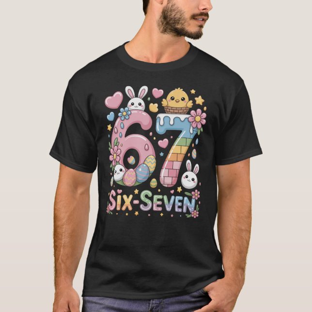 T-shirt Cute Easter Bunny Six Seven Birthday Design (Devant)