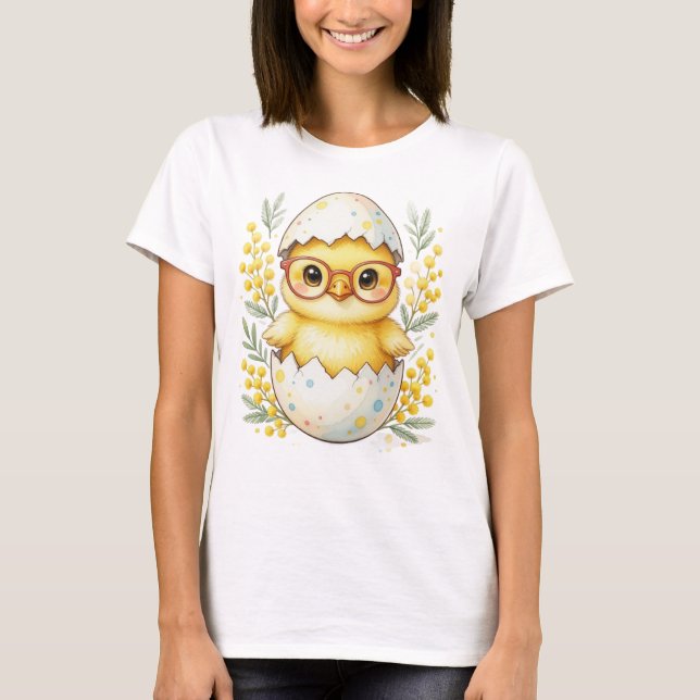 T-shirt Cute Easter Chick Glasses Mimosa Bloom (Devant)