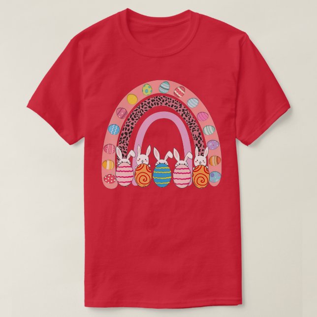 T-shirt Cute Easter Eggs Rainbow Rabbit Bunny Happy Easter (Design devant)