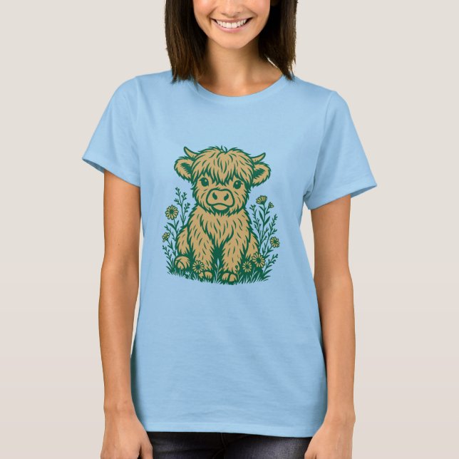 T-shirt Cute écossaise Highland Vache & Fleur sauvage (Devant)