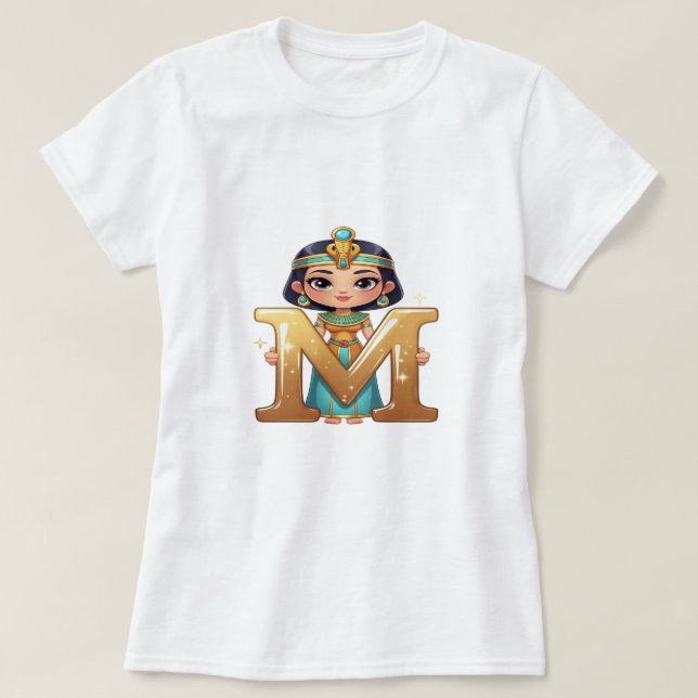 T-shirt Cute Egyptian Queen with Letter M – Royal Cartoon  (Design devant)