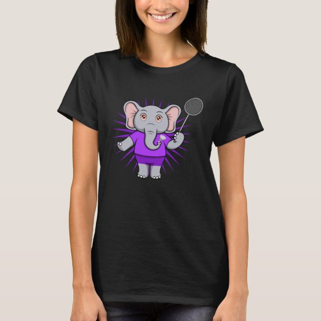 T-shirt Cute Elephant Badminton Player Ironic Hobby Sports (Devant)