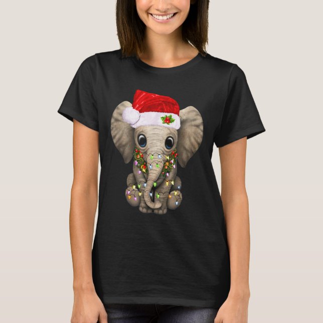 T-shirt Cute Elephant Christmas Light Funny Elephant Lover (Devant)