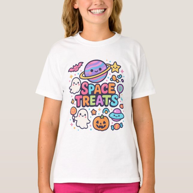 T-shirt Cute Espace Halloween Traite Vêtements Unisex (Devant)