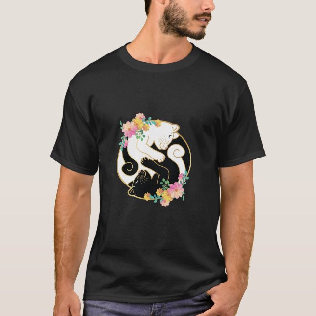 T-shirt Cute et adorable Chinois Yin et Yang Cats Drôle (Devant)