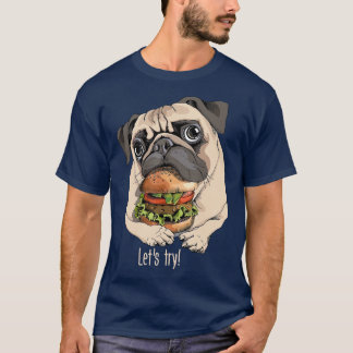 T-shirt Cute Et Drôle Chien Mignonne Carlin Avec Hamburger