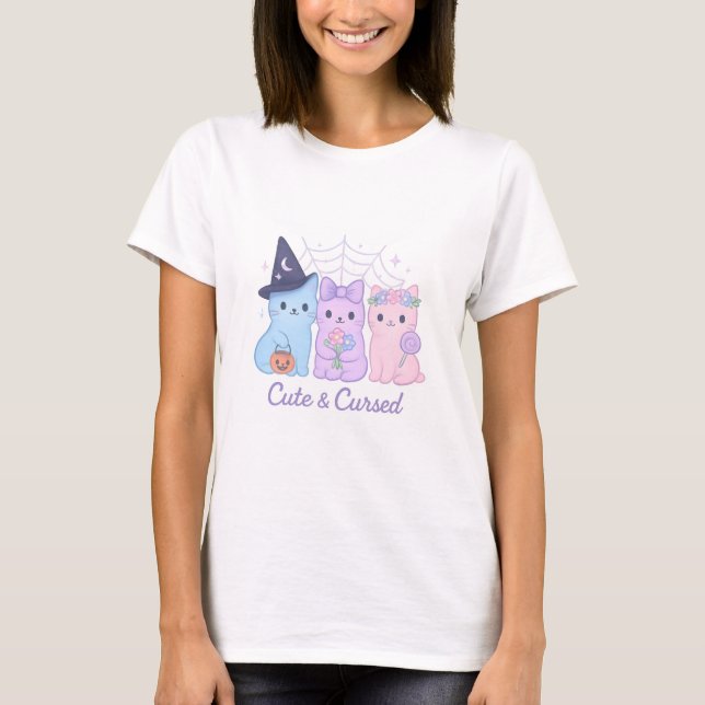 T-shirt Cute et maudit Kawaii Halloween Chats (Devant)