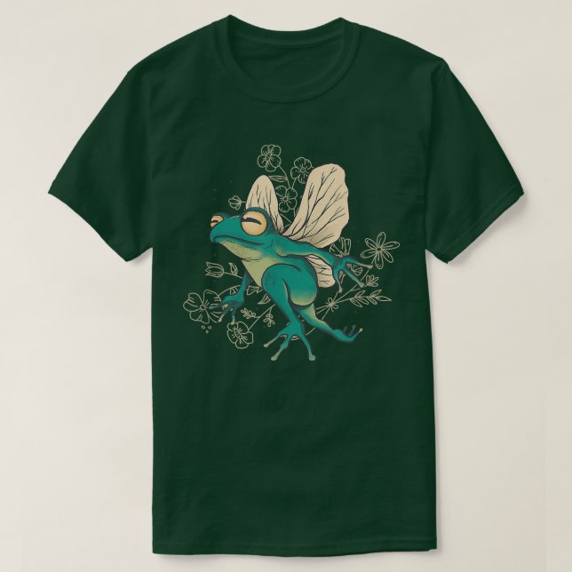 T-shirt Cute Fairy Frog with Wings and Floral Elements  (Design devant)