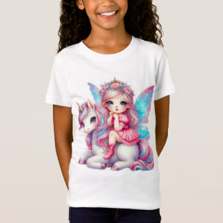 T-Shirt Cute Fairy Girl and Unicorn