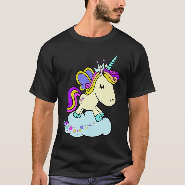 T-shirt Cute Fairy Princess Unicorn on a Cloud (Devant)