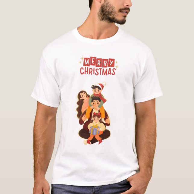 T-shirt Cute Family Christmas Portrait - Merry Christmas T (Devant)