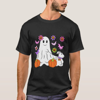 T-shirt Cute Fantôme Marcher Chien Floral Citrouille Anima