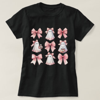 T-shirt Cute Fantôme rose Coquette Bow Motif Halloween