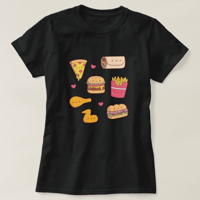 T-shirt Cute Fast Food Doodles Collection (Design devant)