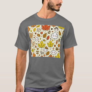 T-shirt Cute Feuilles d'automne et Motif nuageux à Kawaii