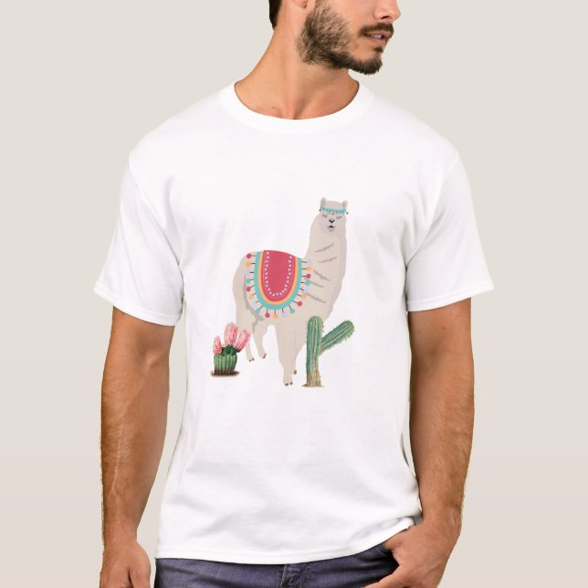 T-shirt Cute Fiesta Llama & Cactus (Devant)