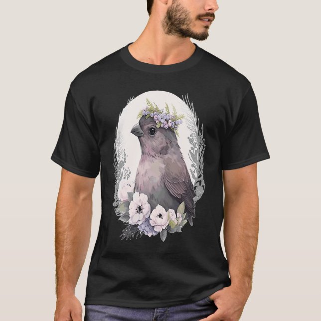 T-shirt Cute Finch Bird Flower Crown Pet Birds  1 (Devant)