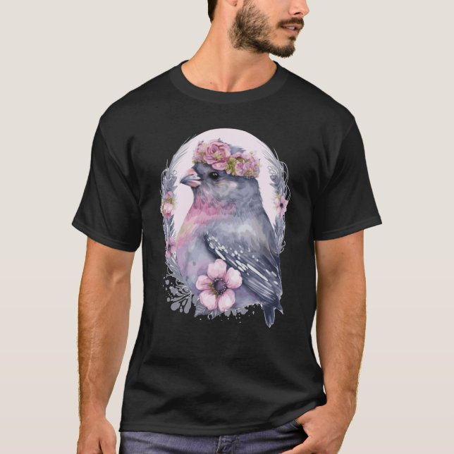 T-shirt Cute Finch Bird Flower Crown Pet Birds  1 (Devant)