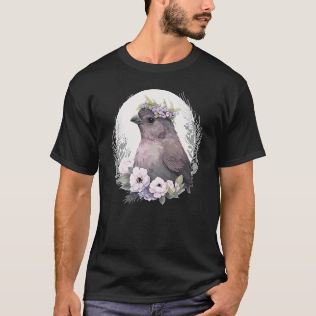 T-shirt Cute Finch Bird Flower Crown Pet Birds  2 (Devant)