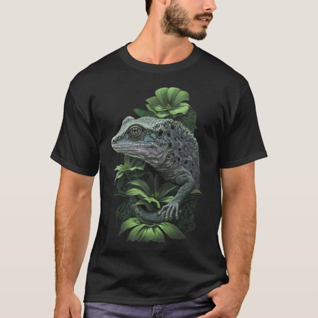T-shirt Cute Fleur verte Gecko Faune Lizard (Devant)