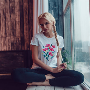 T-shirt Cute floral bouquet - magenta and teal