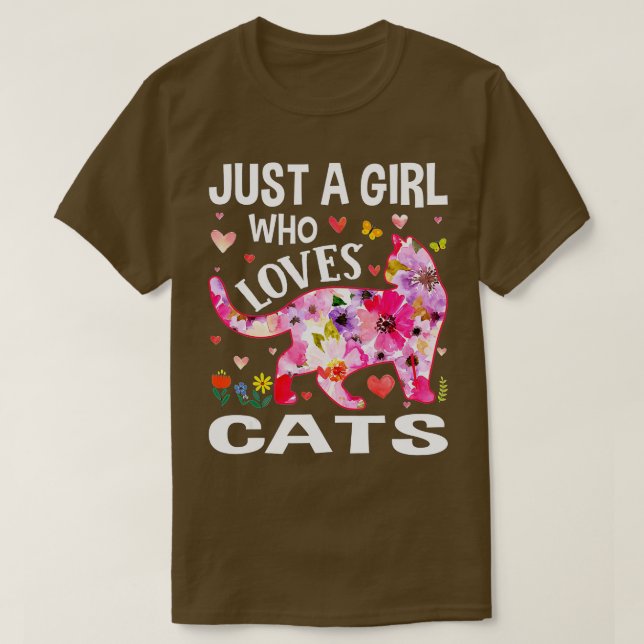 T-shirt Cute Floral Just A Girl Who Loves Cats Dog Lover  (Design devant)