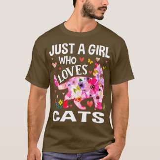 T-shirt Cute Floral Just A Girl Who Loves Cats Dog Lover 