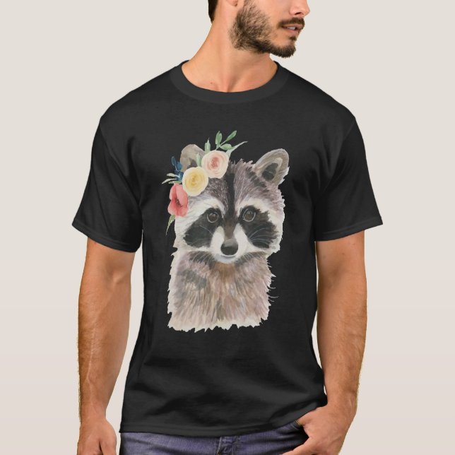 T-shirt Cute florale Raccoon animal mignonne pour enfants  (Devant)