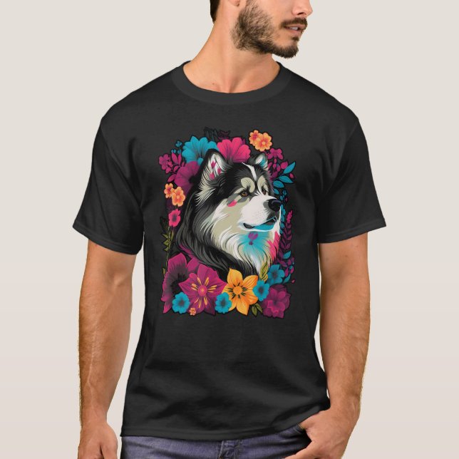 T-shirt Cute Flower summer Floral Alaskan Malamute (Devant)