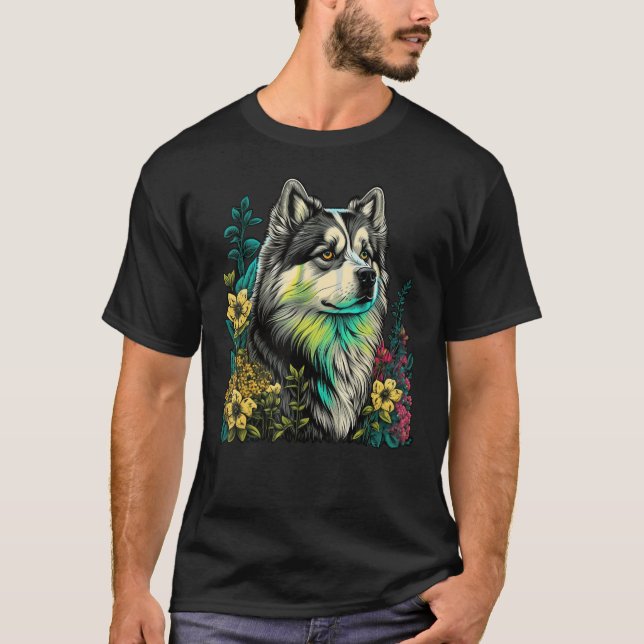 T-shirt Cute Flower summer Floral Alaskan Malamute (Devant)