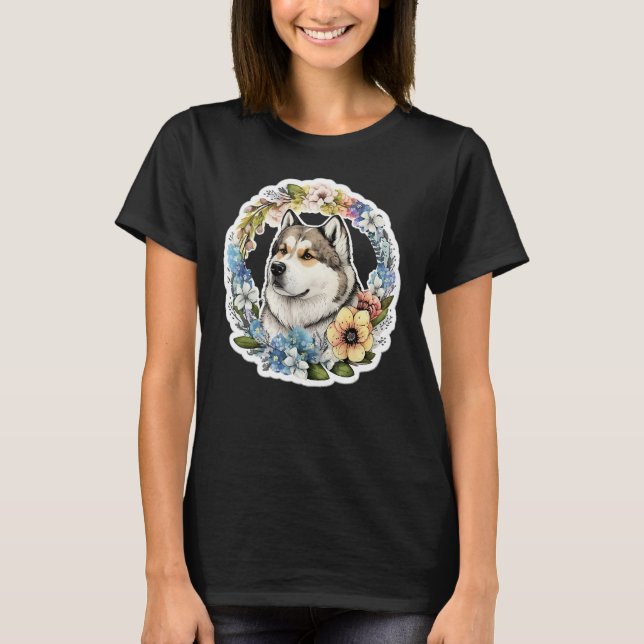 T-shirt Cute Flower summer Floral Alaskan Malamute 1 (Devant)