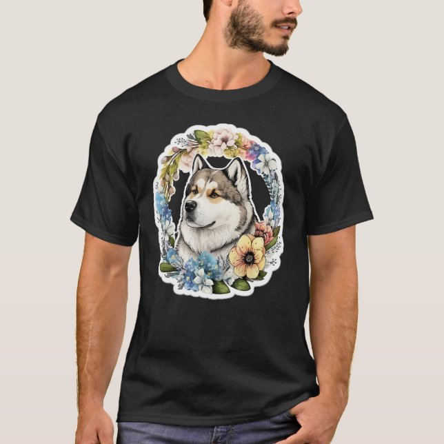 T-shirt Cute Flower summer Floral Alaskan Malamute 1 (Devant)