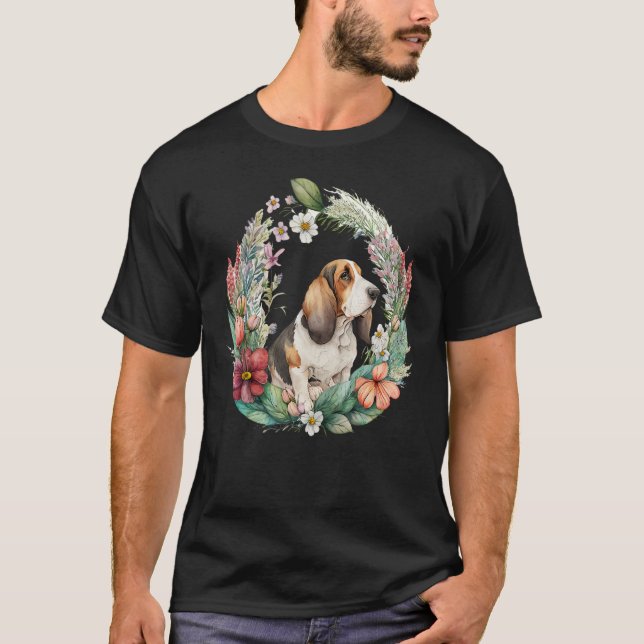 T-shirt Cute Flower summer Floral Basset Hound (Devant)