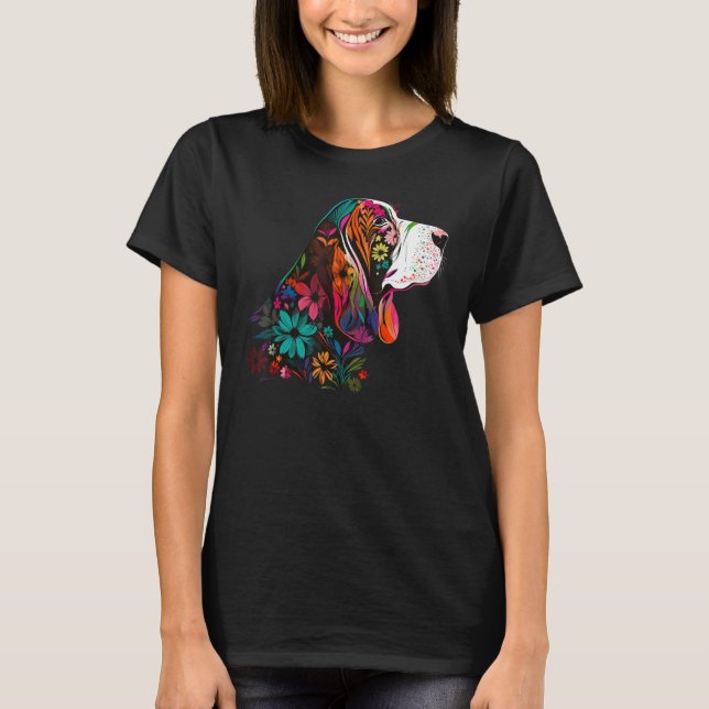 T-shirt Cute Flower summer Floral Basset Hound 3 (Devant)