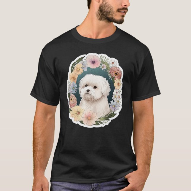 T-shirt Cute Flower summer Floral Maltese dog (Devant)