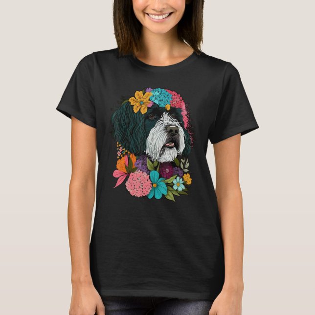 T-shirt Cute Flower summer Floral Portuguese Water Dog 1 (Devant)