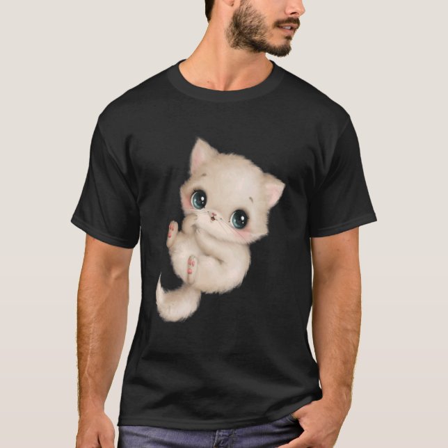 T-shirt Cute Fluffy Adorable Chat Pet Art (Devant)