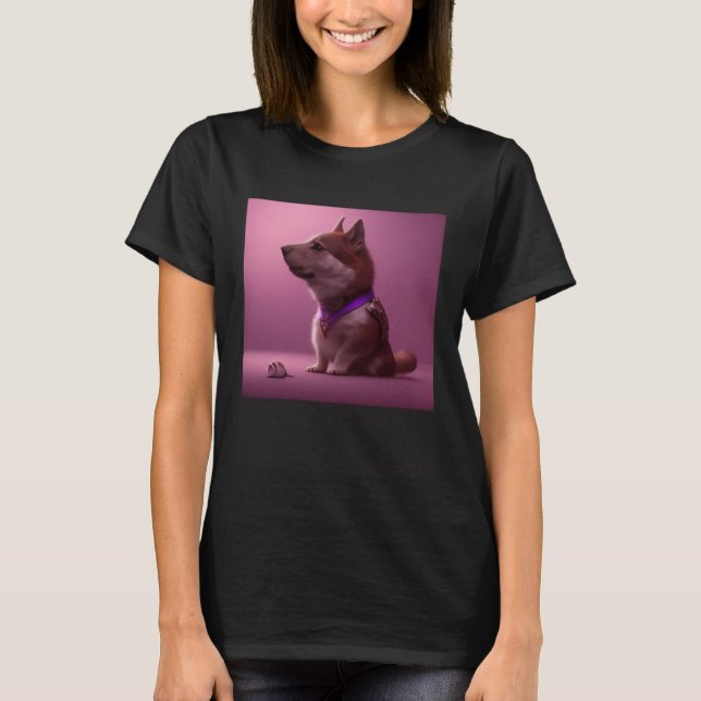 T-shirt Cute Fluffy Dog Shiba Inu Husky Sheepdog Shepherd  (Devant)