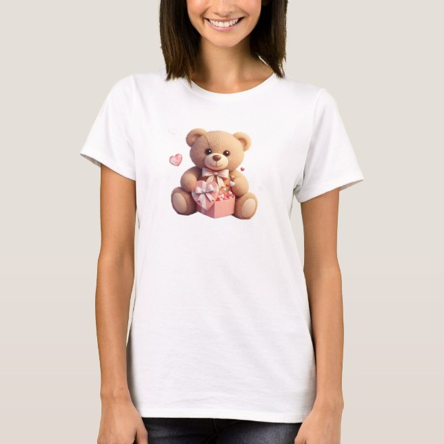 T-shirt Cute Fluffy Teddy Bear with Heart  Valentine (Devant)