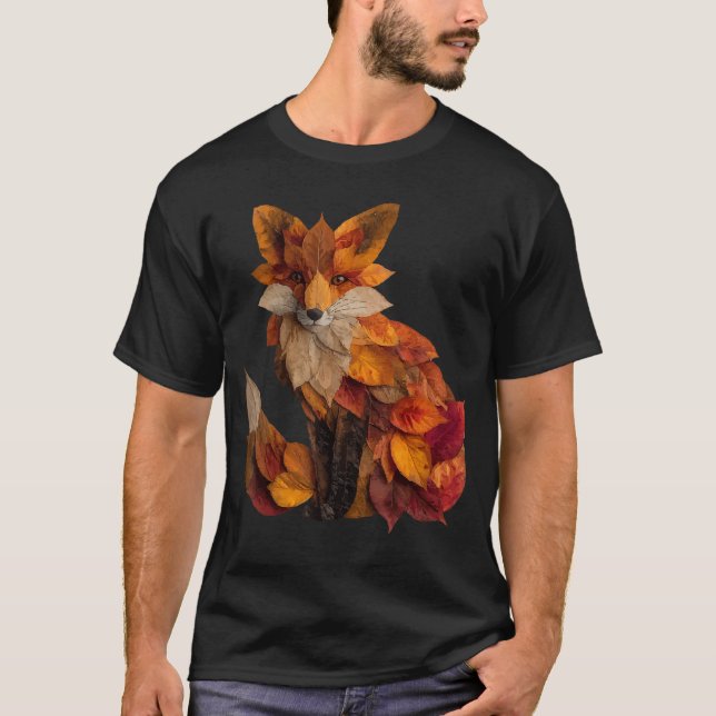 T-shirt Cute Fo Autumn Leaves Artistic Animal Art Fall Aes (Devant)