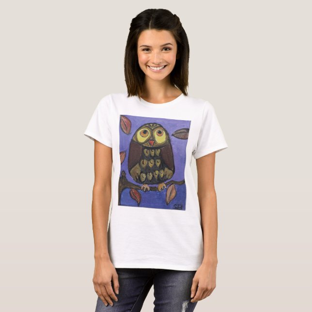 T-shirt Cute Folk Art Chouette Peinture d'oiseaux (Devant entier)